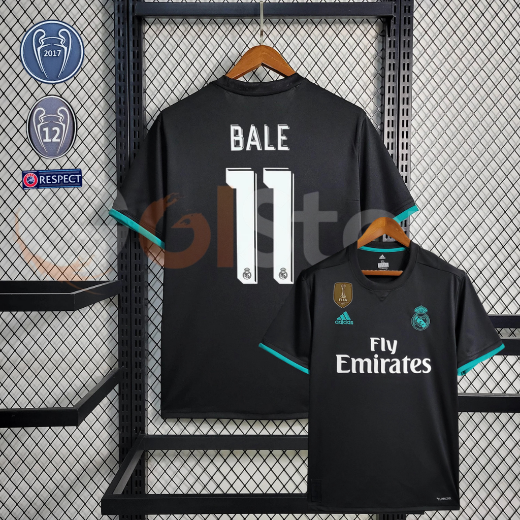 2017/18 Real Madrid Retro Away Black Jersey #11 Bale UCL Personalized