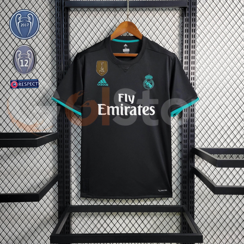 2017/18 Real Madrid Retro Away Black Jersey #4 Sergio Ramos UCL Personalized