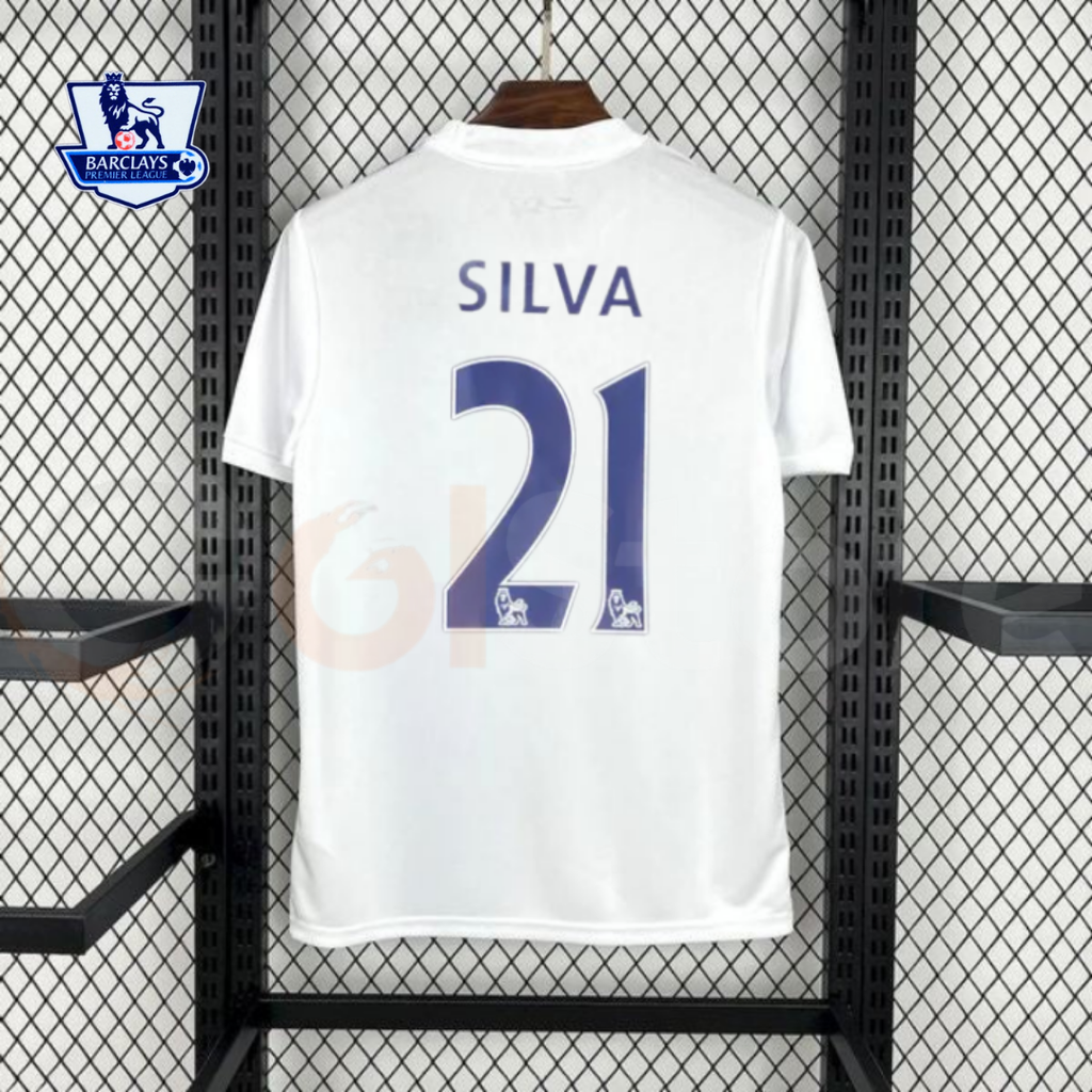 Manchester City 2013-2014 Retro Away White Jersey #21 Silva Personalized PL Patch
