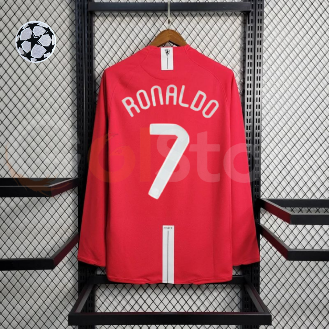 Manchester United 2007-2008 Retro UCL Final Long Sleeve Jersey #7 Ronaldo Personalized UCL Rare