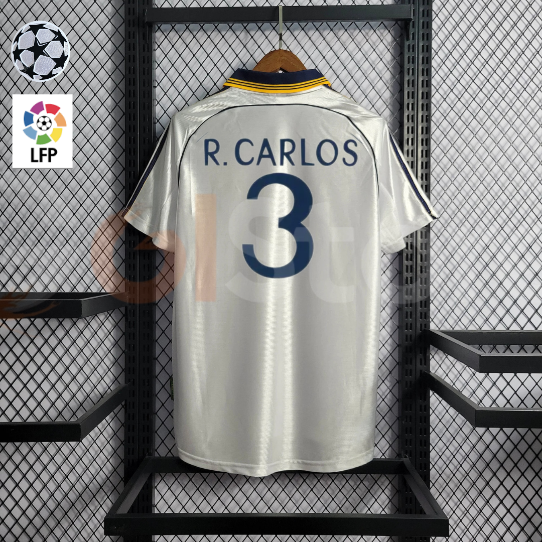 1998/00 Real Madrid Retro Home Jersey #3 Roberto Carlos UCL & La Liga Patch Personalized