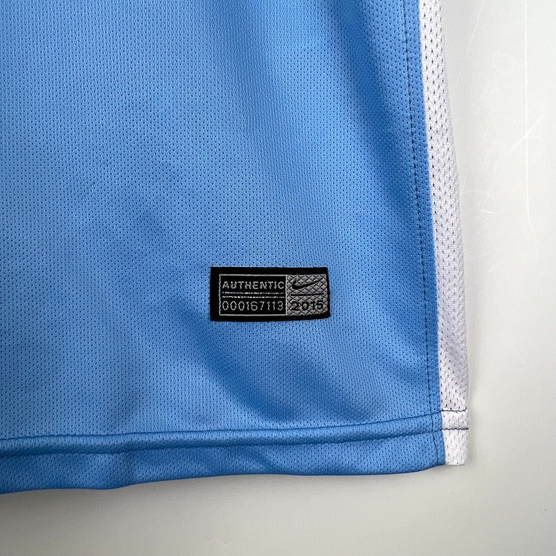 Manchester City 2015-2016 Retro Home Short Sleeve Jersey #10 Aguero UCL Patch Personalized Rare