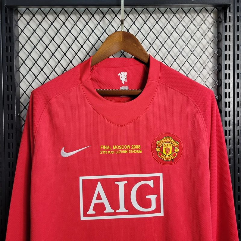 Manchester United 2007-2008 Retro UCL Final Long Sleeve Jersey Personalized UCL Patch Rare