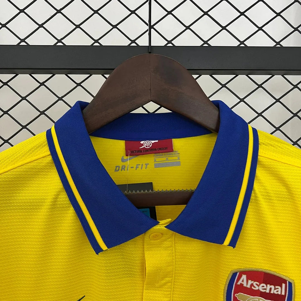 Arsenal FC 2013-2014 Retro Away Jersey | Custom Name & Number Men's Soccer Shirt - Short Sleeve Yellow & Blue Edition with Optional UCL or Premier League Patches