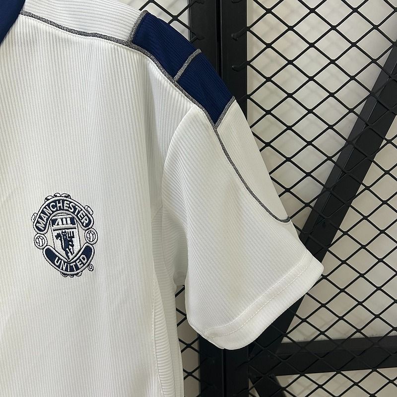 Manchester United 2000-2001 Retro Away White SS Jersey #7 Beckham Personalized UCL PL Patch Rare