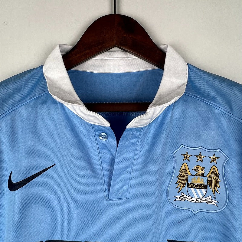 Manchester City 2015-2016 Retro Home Short Sleeve Jersey #10 Aguero UCL Patch Personalized Rare