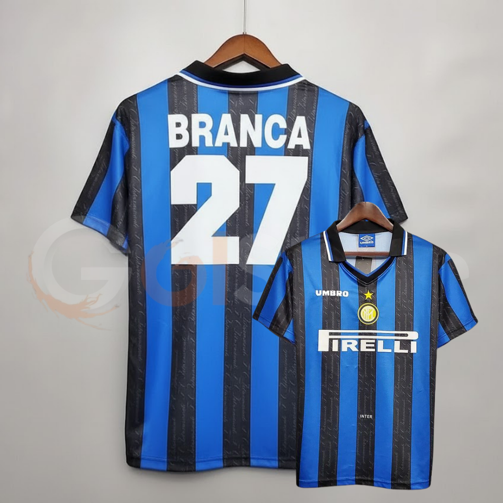 Inter Milan 1997-1998 Retro Home Short Sleeve Jersey #27 Branca UCL Patch Personalized Rare
