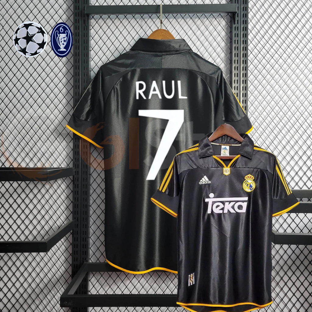 1998/99 Real Madrid Retro Away Black Jersey #7 Raul UCL Personalized