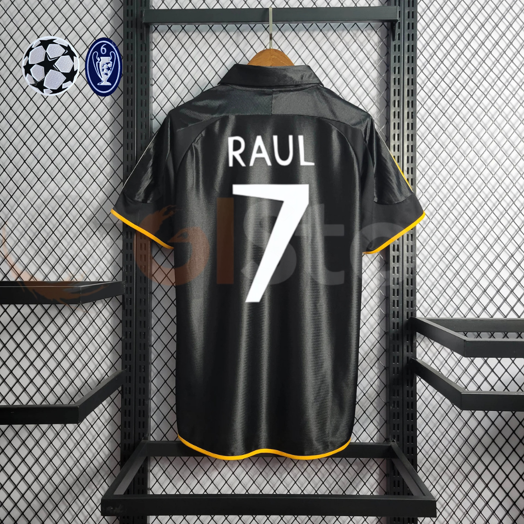1998/99 Real Madrid Retro Away Black Jersey #7 Raul UCL Personalized