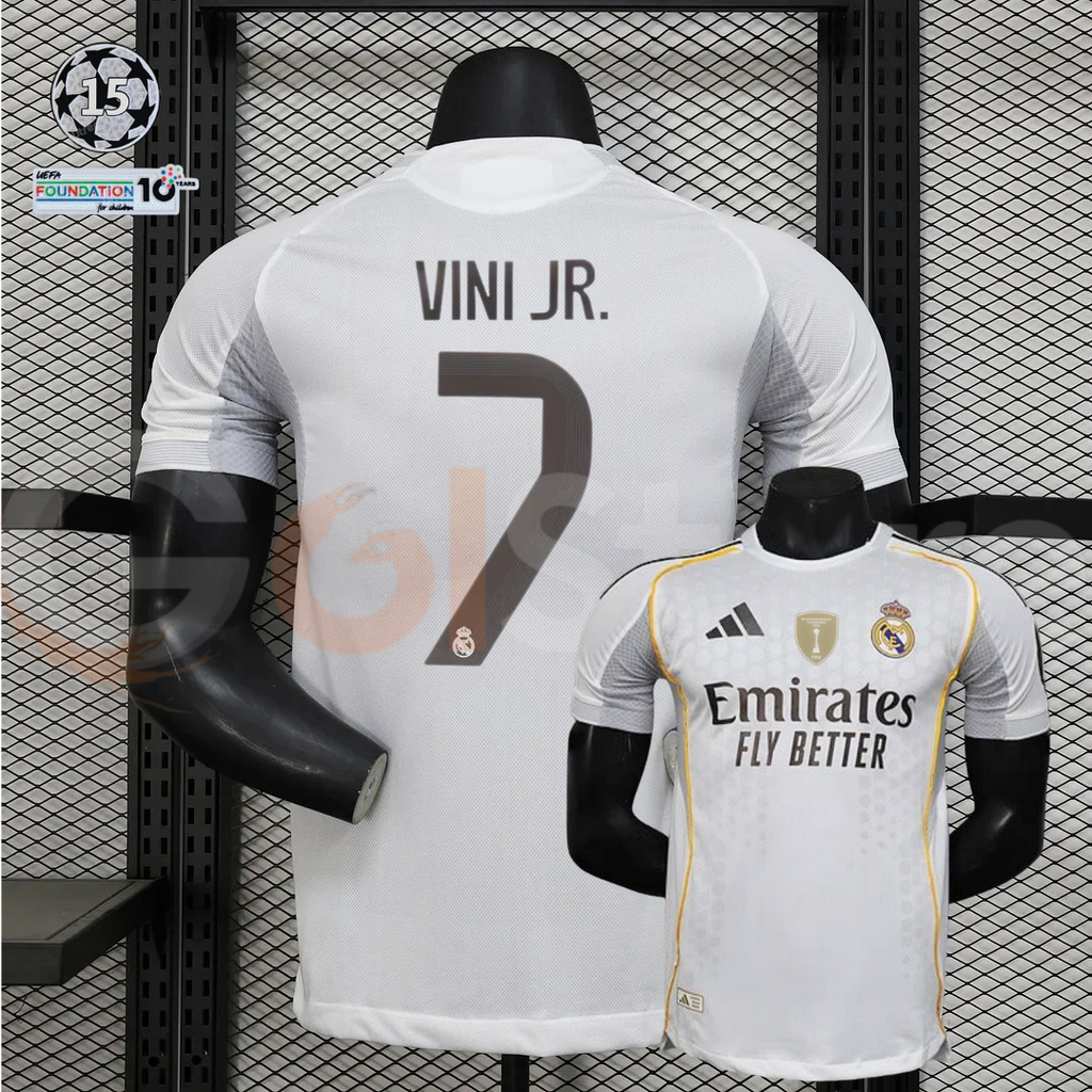 2025/26 Real Madrid Player Version Home White Jersey #7 Vinicius Jr UCL Personalized