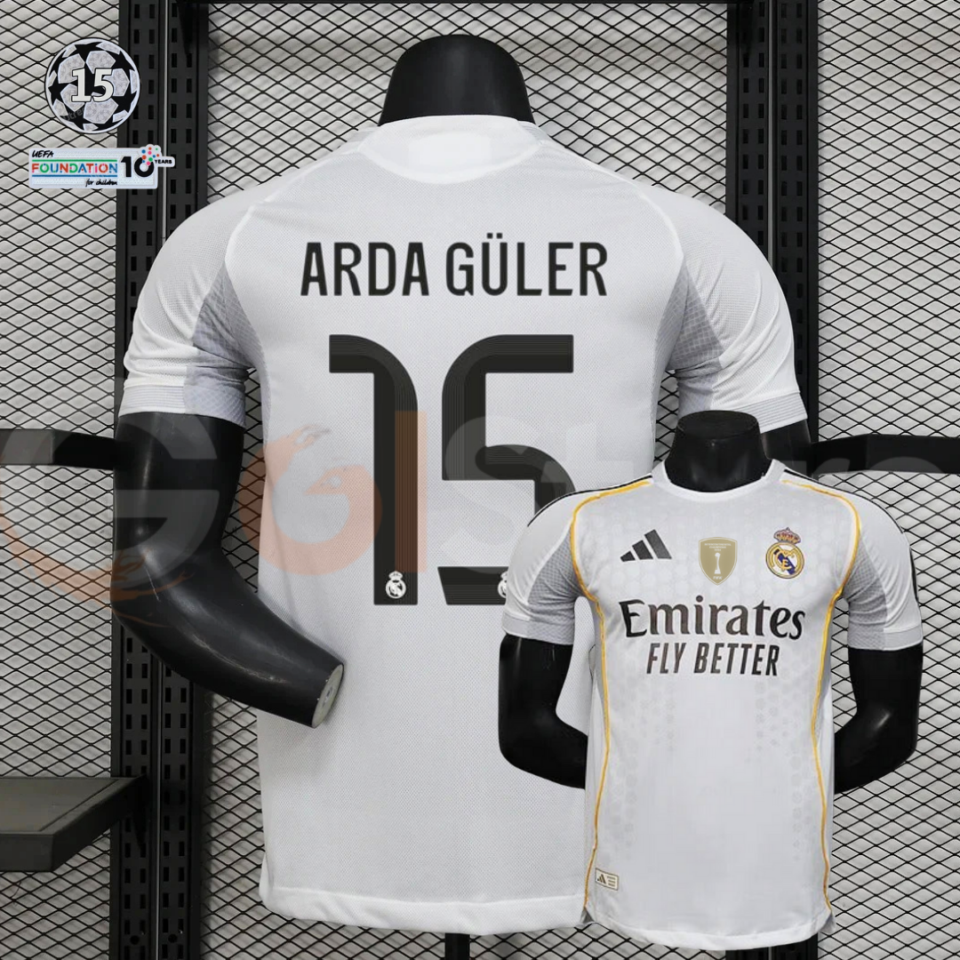 2025/26 Real Madrid Player Version Home White Jersey #15 Arda Guler UCL Personalized