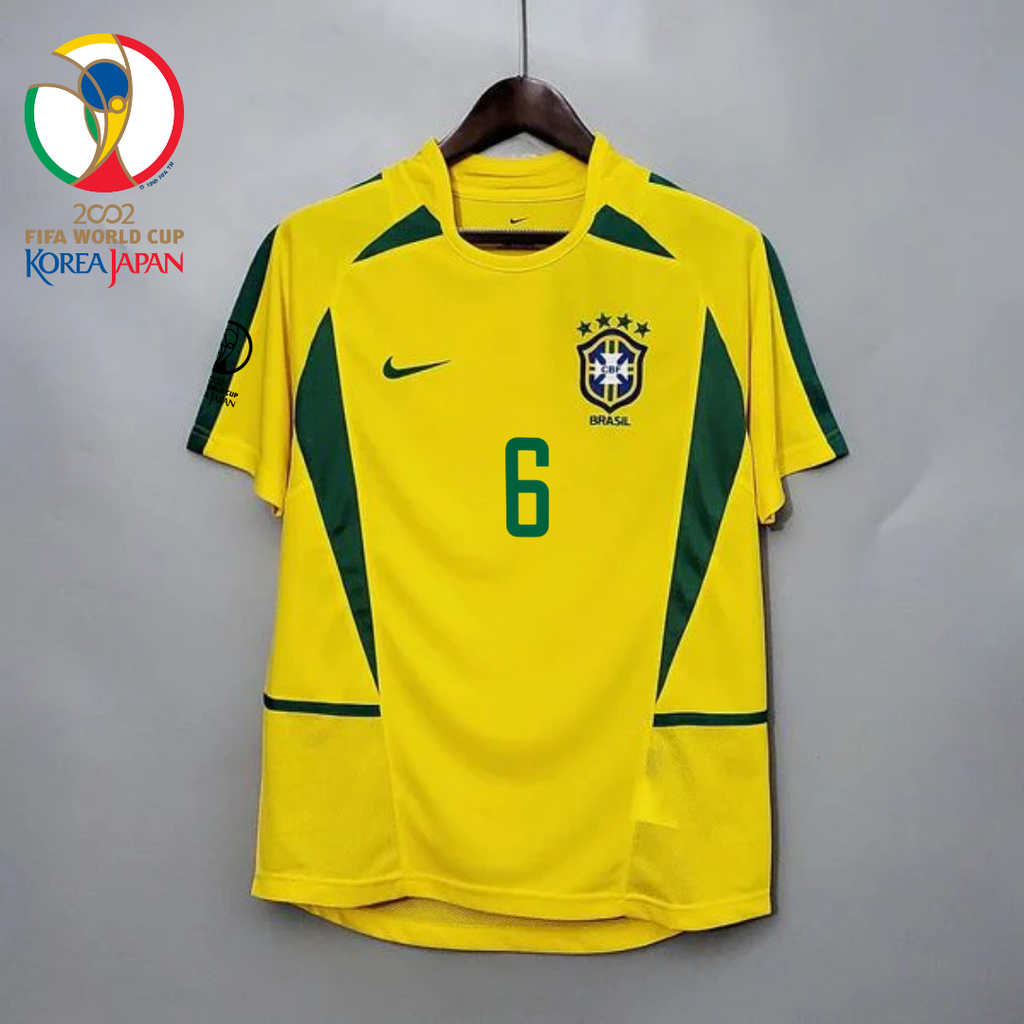 Brazil 2002 World Cup Retro Home Short Sleeve Jersey #6 Roberto Carlos WC Patch Personalized Rare