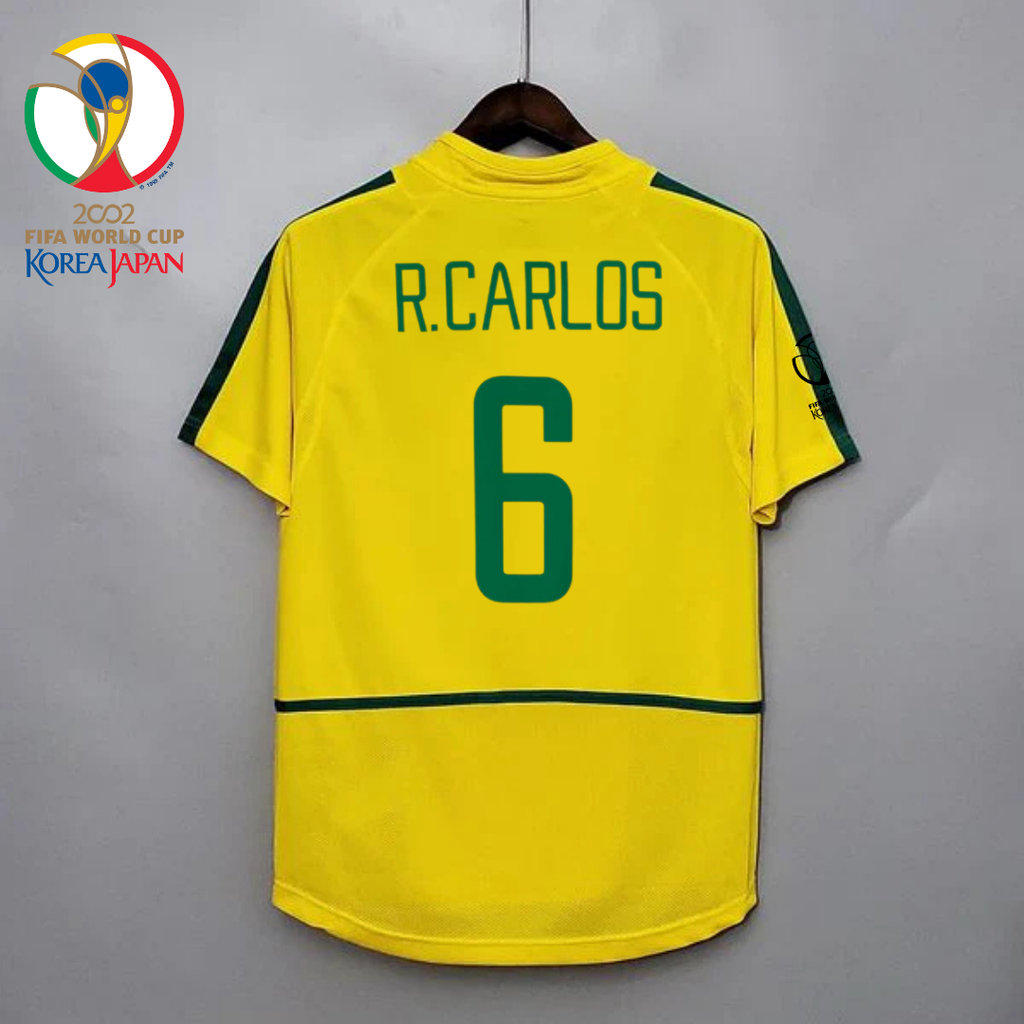 Brazil 2002 World Cup Retro Home Short Sleeve Jersey #6 Roberto Carlos WC Patch Personalized Rare