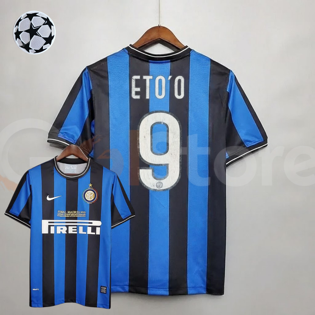 Inter Milan 2009-2010 Retro UCL Final Home Short Sleeve Jersey #9 Eto'o Personalized Rare