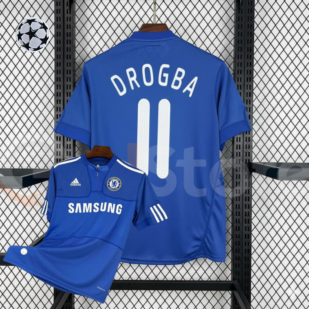 Chelsea FC 2009-2010 Retro Home Short Sleeve Jersey #11 Drogba UCL Patch Personalized Rare