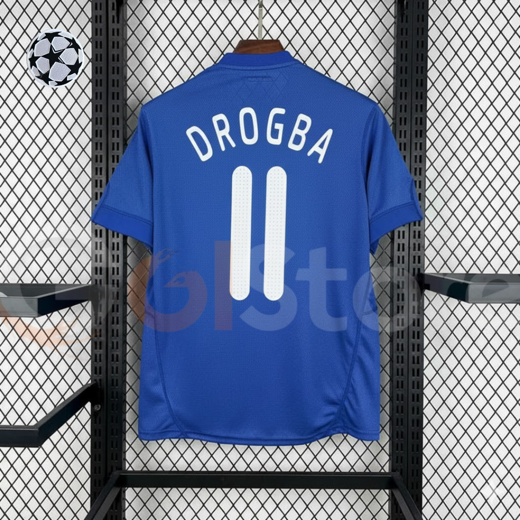 Chelsea FC 2009-2010 Retro Home Short Sleeve Jersey #11 Drogba UCL Patch Personalized Rare