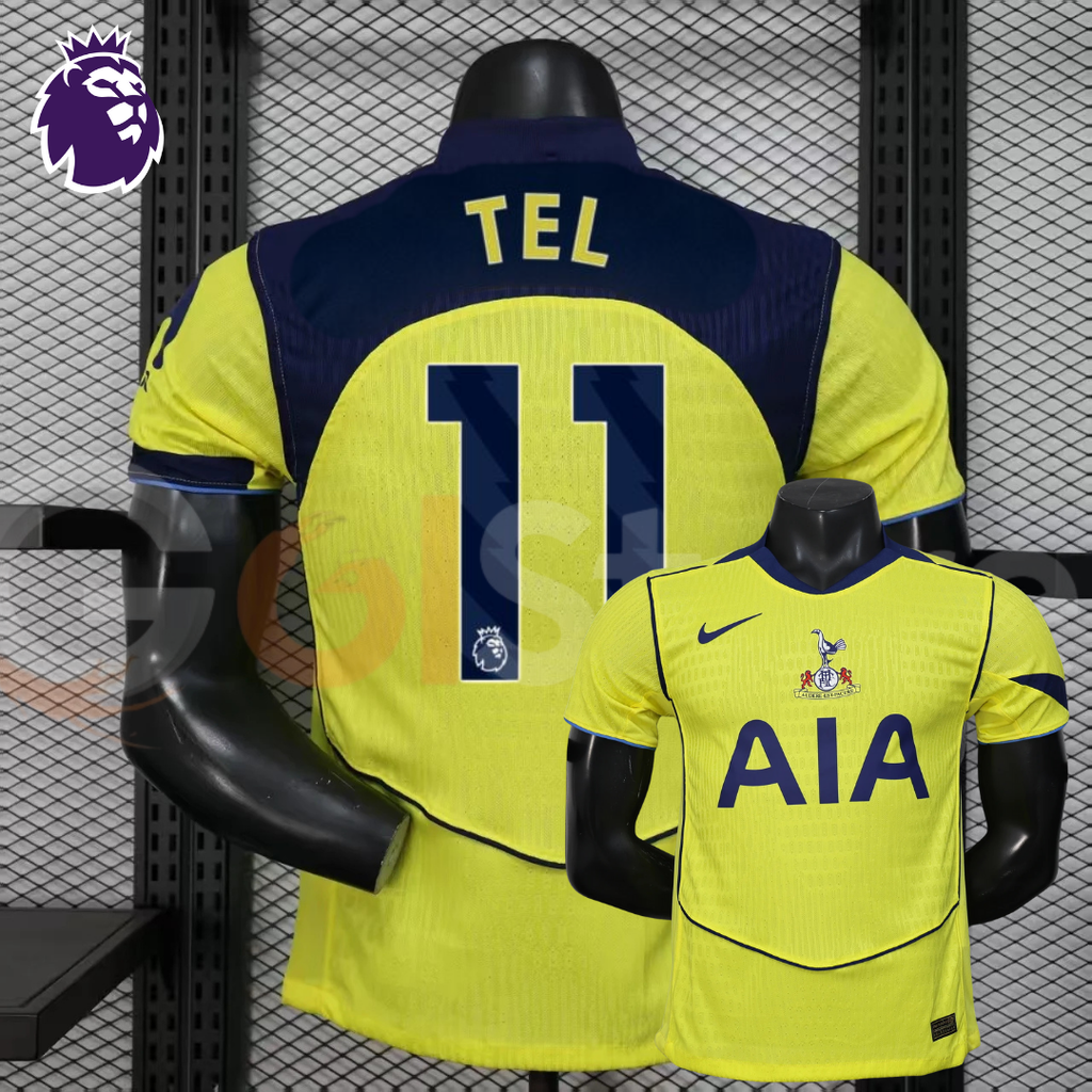 Tottenham Hotspur 2025-2026 Third Jersey Player Version #11 Mathys Tel Short Sleeve Premier League Patch Personalized
