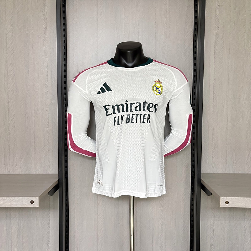 Maillot de football domicile Real Madrid à manches longues version joueur 2026/27 – Édition Match Unisexe Tailles S–3XL