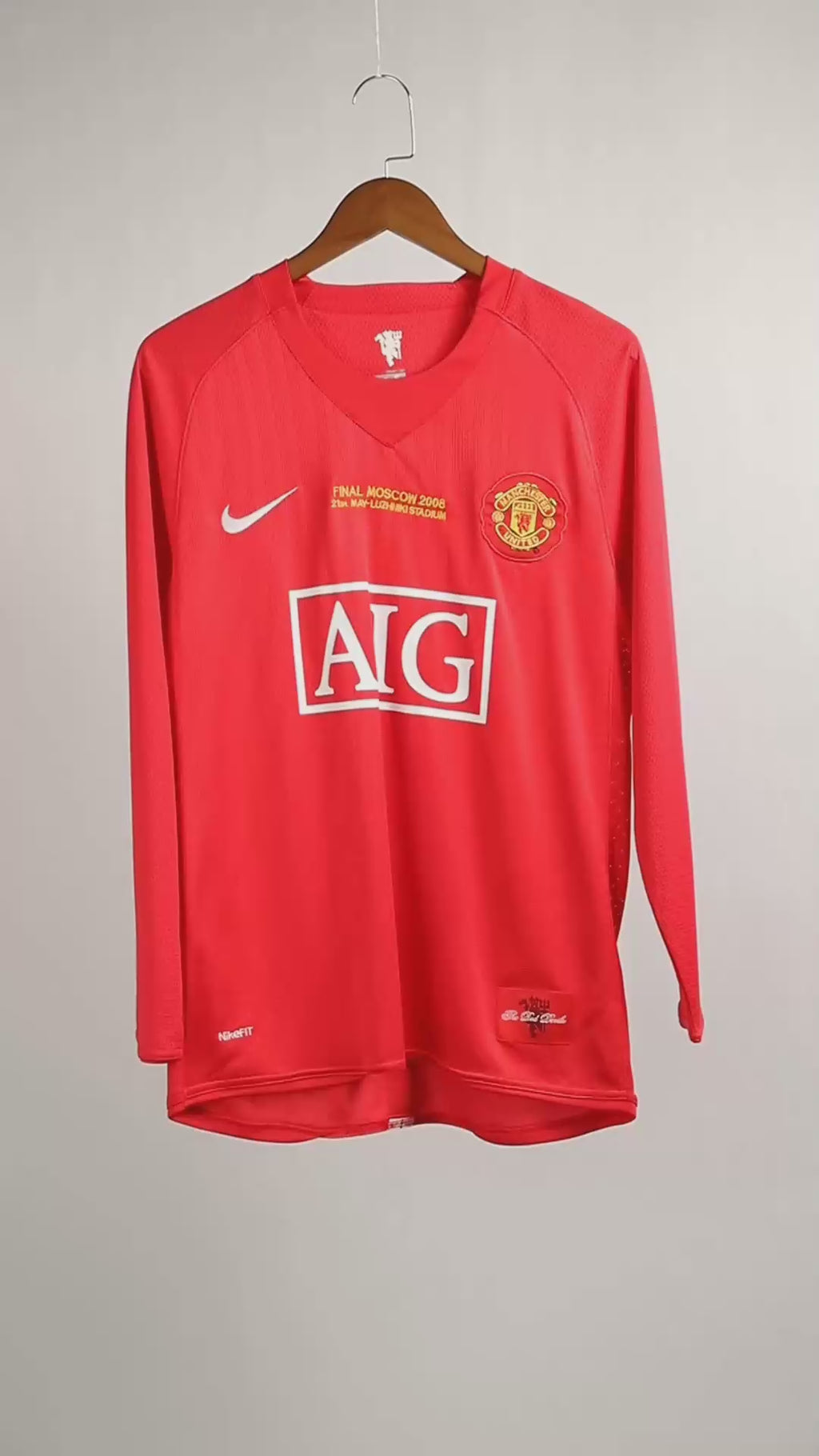 Manchester United 2007-2008 Retro UCL Final Long Sleeve Jersey Personalized UCL Patch Rare