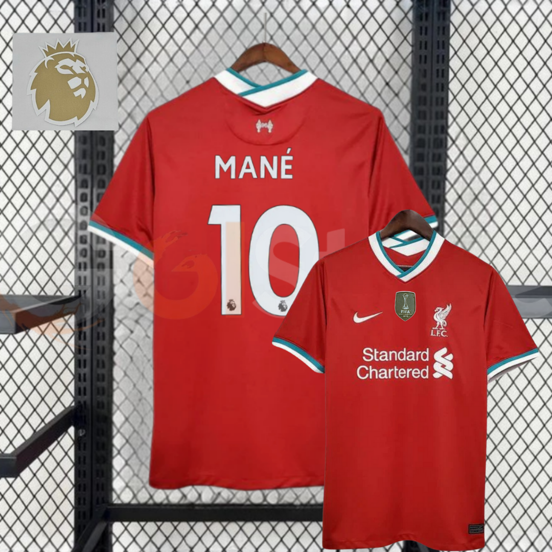 2020-2021 Liverpool Retro Red Home Short Sleeve Jersey #10 Mane Personalized PL Patch