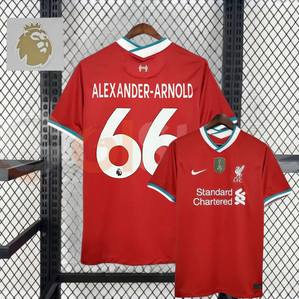 2020-2021 Liverpool Retro Red Home Short Sleeve Jersey #66 Alexander-Arnold Personalized PL Patch