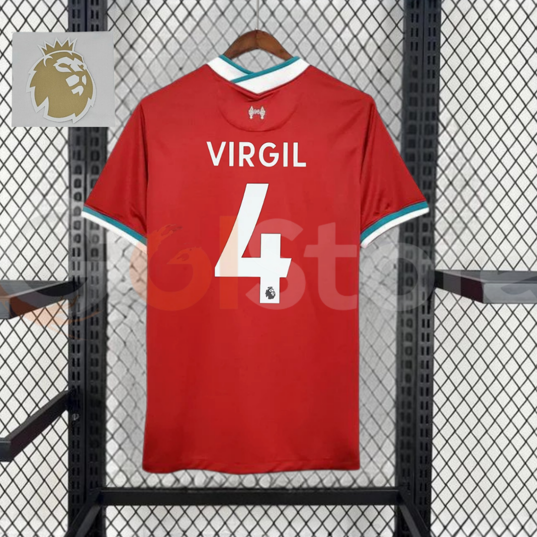 2020-2021 Liverpool Retro Red Home Short Sleeve Jersey #4 Van Dijk Personalized PL Patch