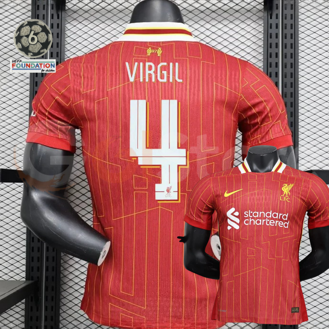 2024-2025 Liverpool Player Version Home Short Sleeve Jersey #4 Van Dijk Personalized UCL Patch
