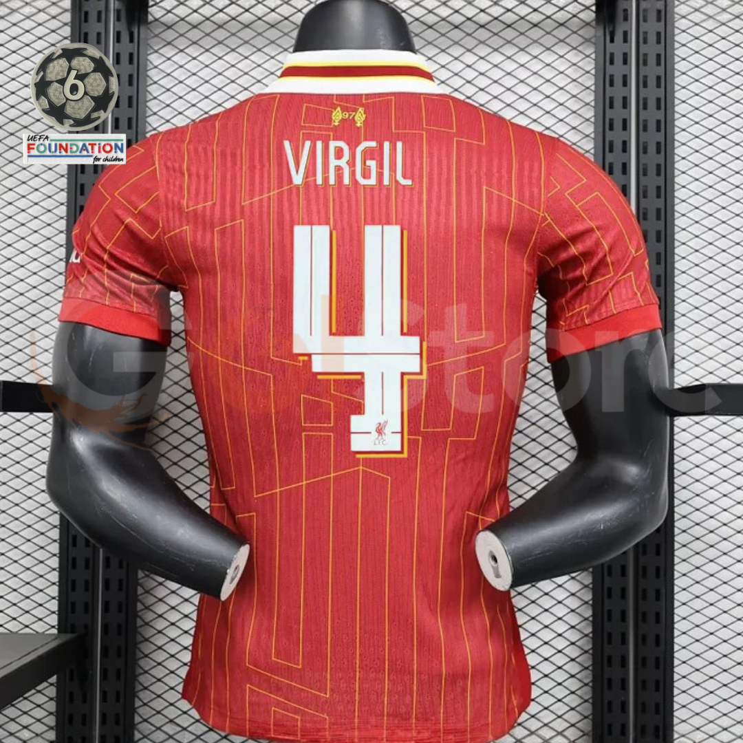 2024-2025 Liverpool Player Version Home Short Sleeve Jersey #4 Van Dijk Personalized UCL Patch