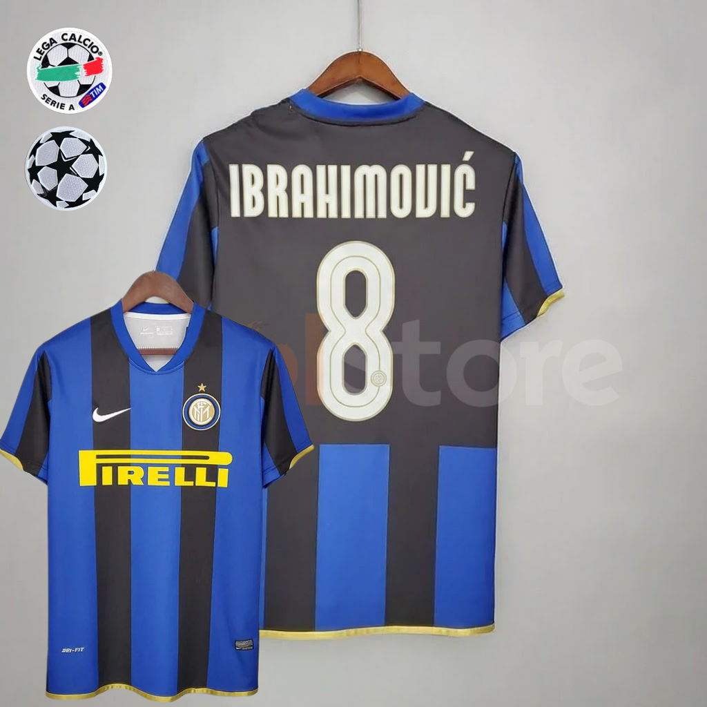 Inter Milan 2008-2009 Retro Home Short Sleeve Jersey #8 Ibrahimovic Serie A UCL Patch Personalized Rare