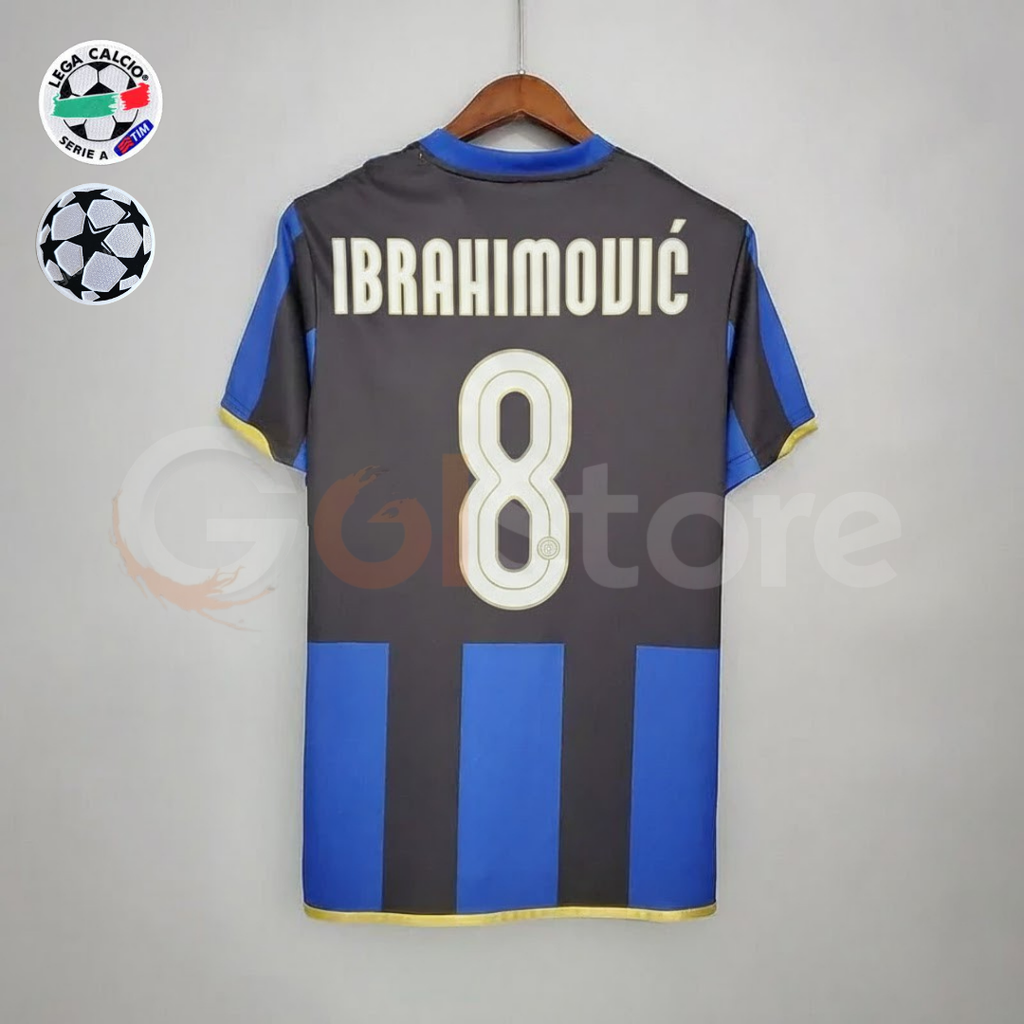Inter Milan 2008-2009 Retro Home Short Sleeve Jersey #8 Ibrahimovic Serie A UCL Patch Personalized Rare