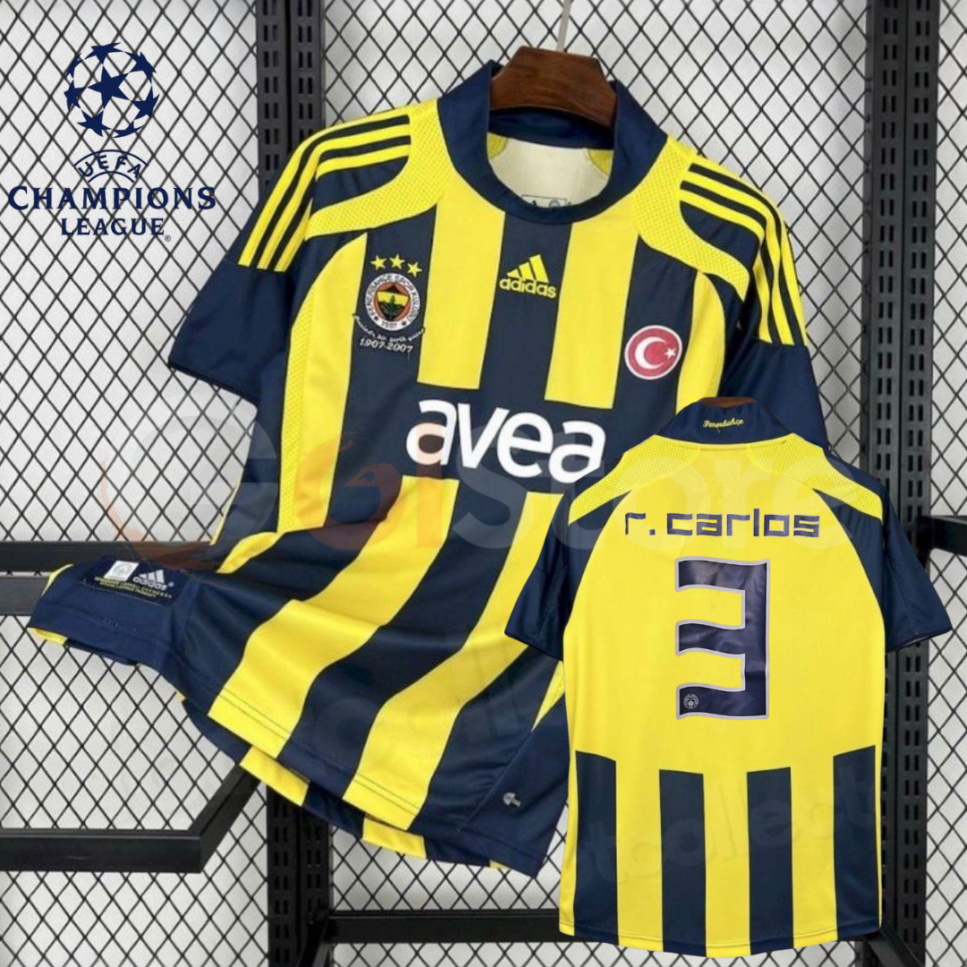 Fenerbahçe 2007-2008 Retro Home Short Sleeve Jersey #3 R. Carlos Personalized UCL Patch Rare