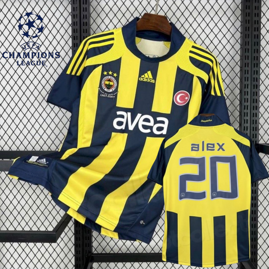Fenerbahçe 2007-2008 Retro Home Short Sleeve Jersey #20 Alex Personalized UCL Patch Rare