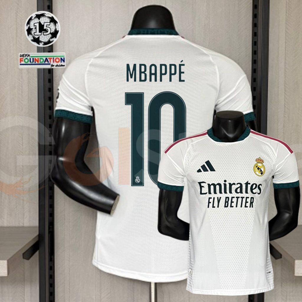 Real Madrid 2026 2027 Home Player Version UEFA Champions League Kylian Mbappe 10 Authentic Short Sleeve Football Jersey
