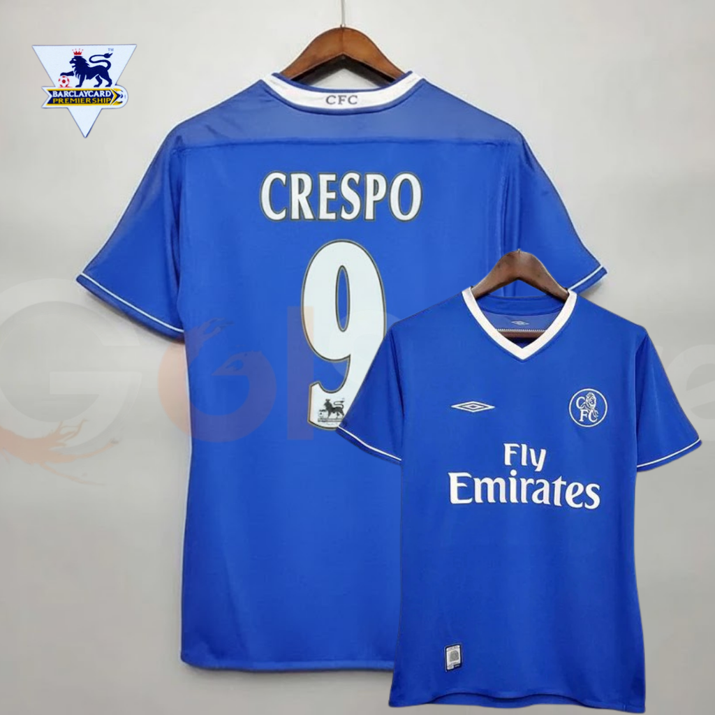 Chelsea FC 2003-2005 Retro Home Short Sleeve Jersey #9 Crespo Personalized PL UCL Patch