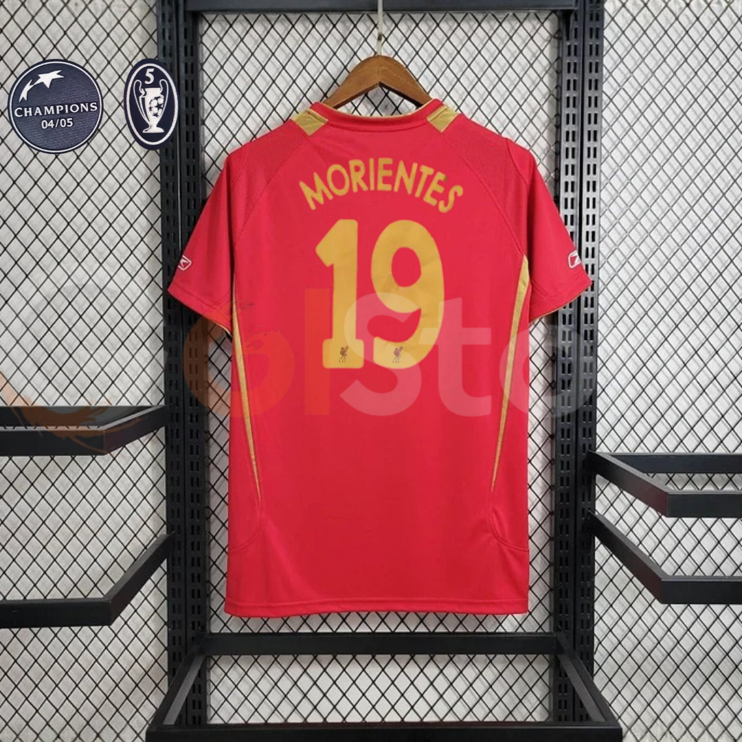 2005-2006 Liverpool Retro Red Home Short Sleeve Jersey #19 Morientes Personalized UCL Patch