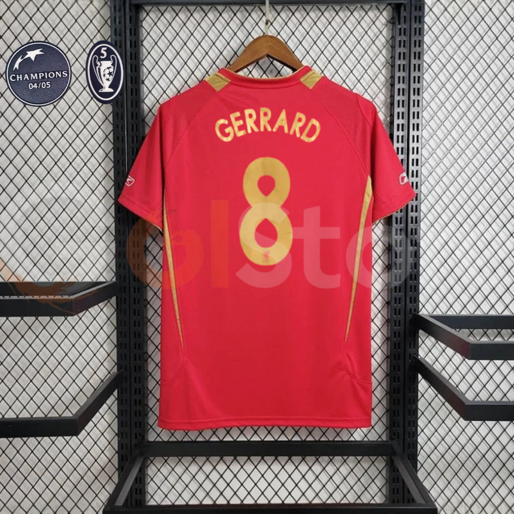 2005-2006 Liverpool Retro Red Home Short Sleeve Jersey #8 Gerrard Personalized UCL Patch