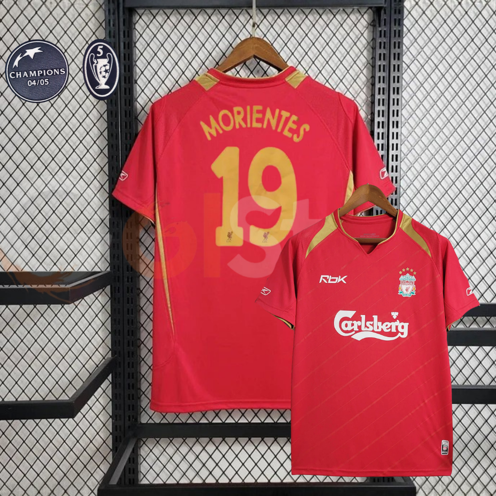 2005-2006 Liverpool Retro Red Home Short Sleeve Jersey #19 Morientes Personalized UCL Patch