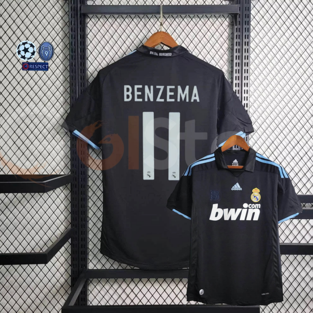 2009/10 Real Madrid Retro Away Black Jersey #11 Benzema La Liga Personalized