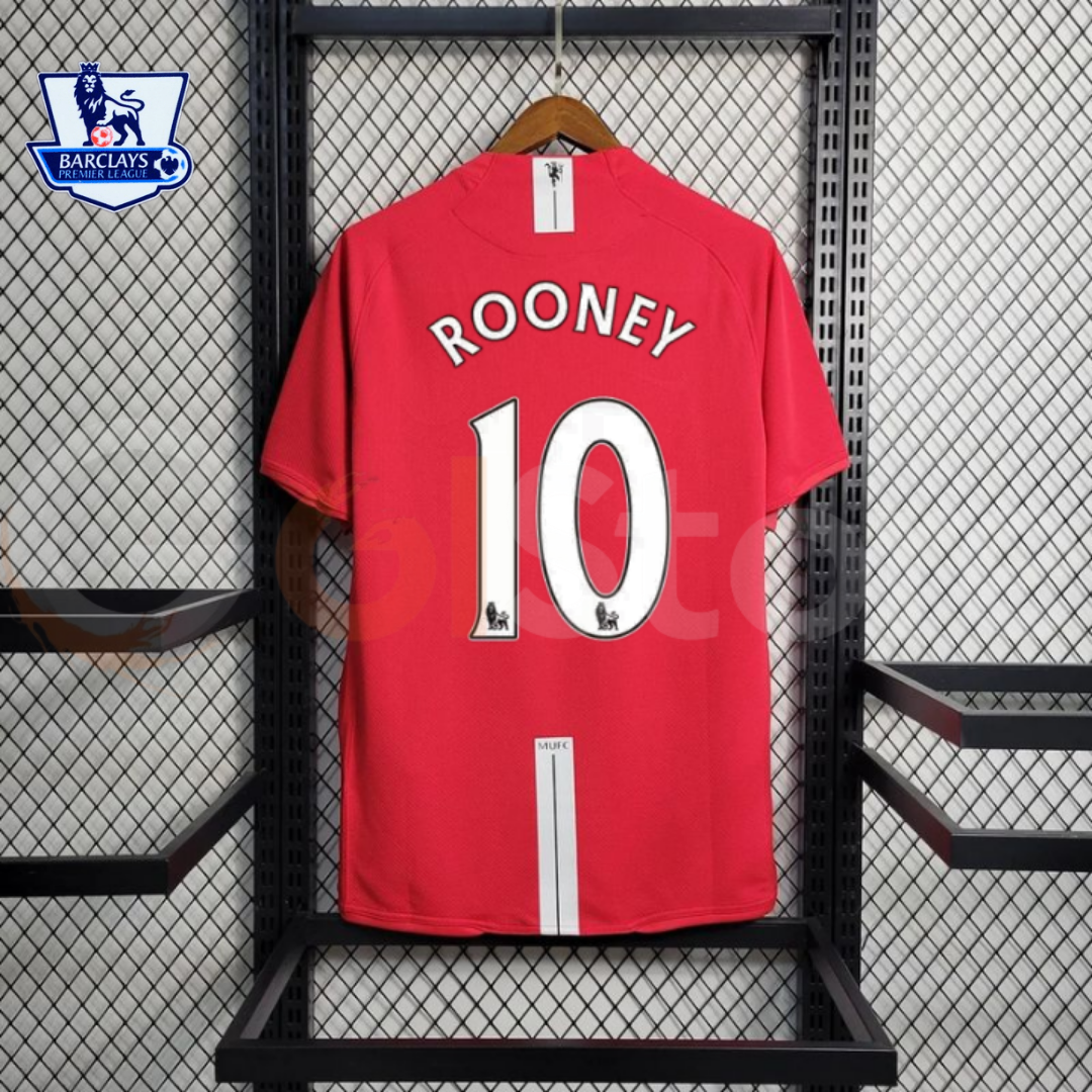 Manchester United 2007-2008 Retro Home Short Sleeve Jersey #10 Rooney Personalized PL Patch Rare