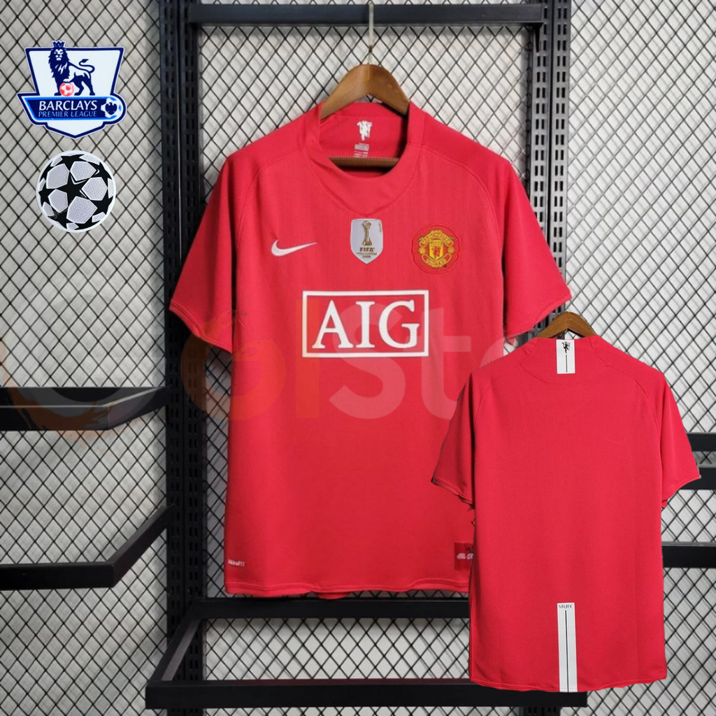 Manchester United 2007-2008 Retro Home Short Sleeve Jersey Personalized PL UCL Patch Rare Collector