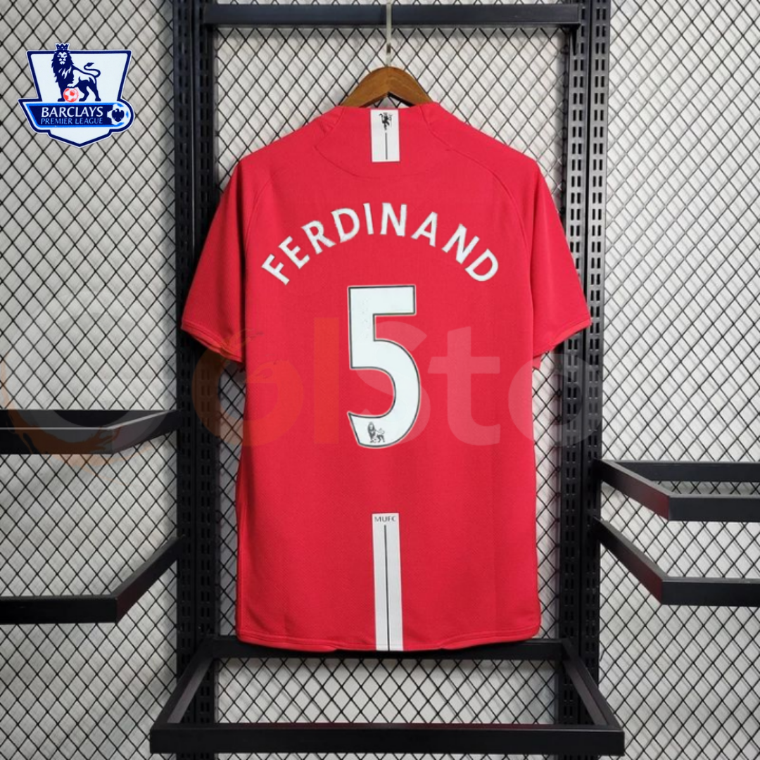 Manchester United 2007-2008 Retro Home Short Sleeve Jersey #5 Ferdinand Personalized PL Patch Rare