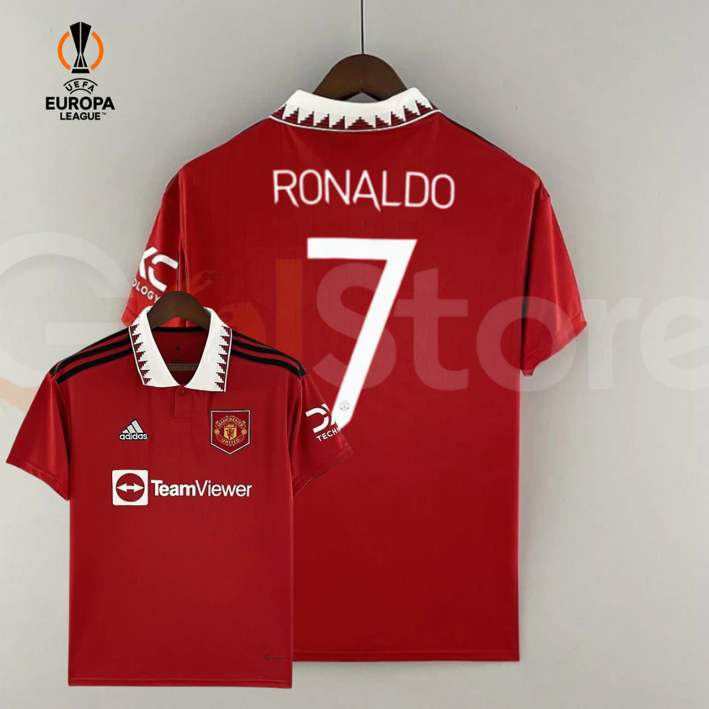 Manchester United 2022-2023 Retro Home Short Sleeve Jersey #7 Ronaldo Personalized UEL Rare