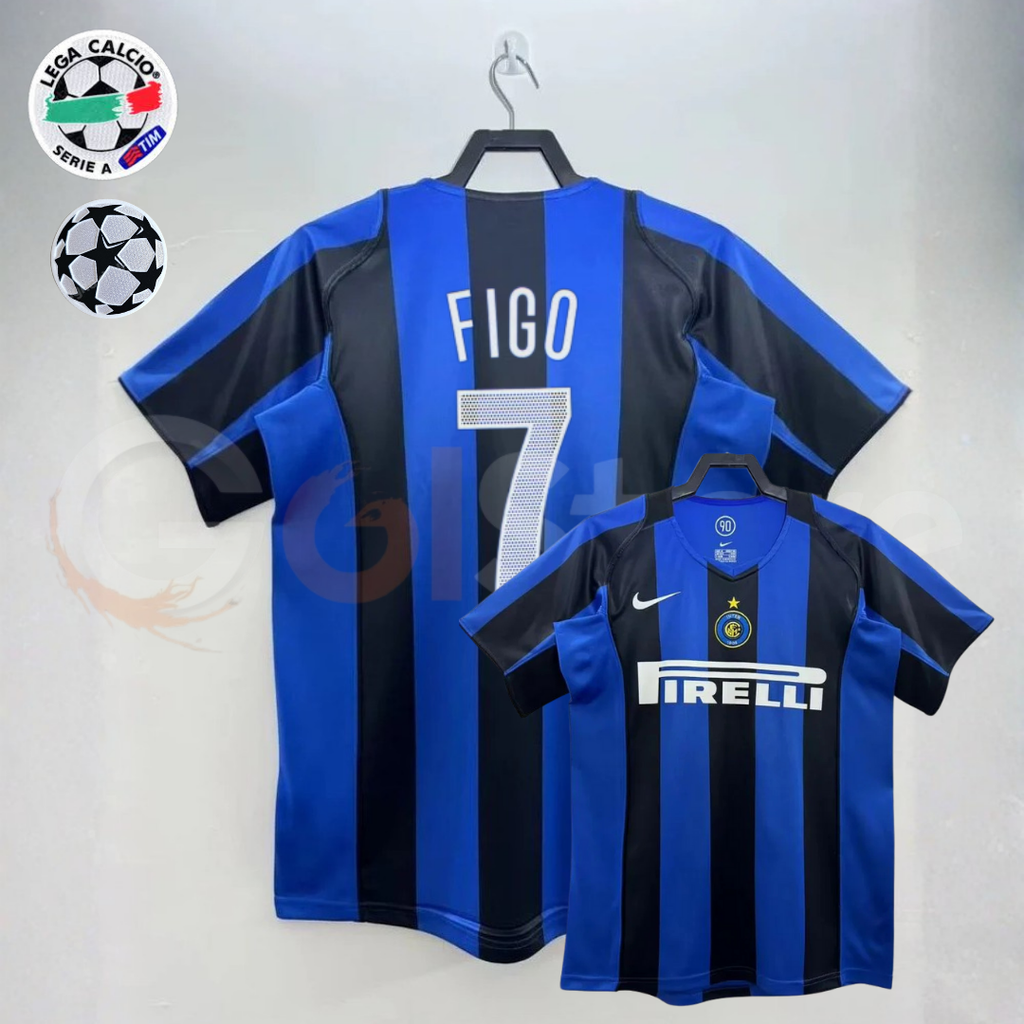 Inter Milan 2004-2005 Retro Home Short Sleeve Jersey #7 Figo Serie A UCL Patch Personalized Rare